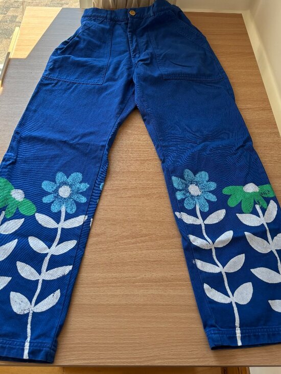 Big Bud Press Pants - Big Bud Press Work Pants size S Blue Hand painted Flowers